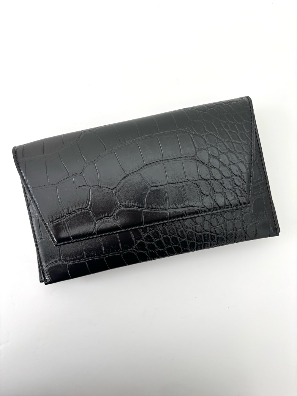 ZARA Black Croc Embossed Envelope Clutch NWT Convertible Shoulder Bag